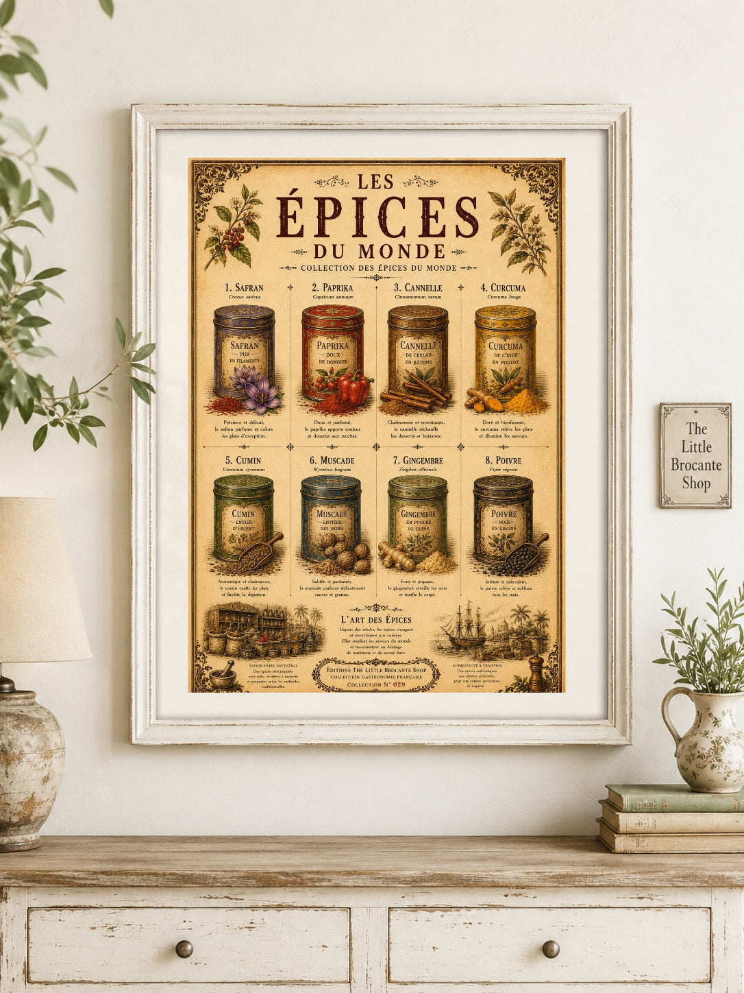 Les Épices du Monde Vintage French Spice Print | Kitchen Wall Art | Culinary Poster, French country wall artwork.