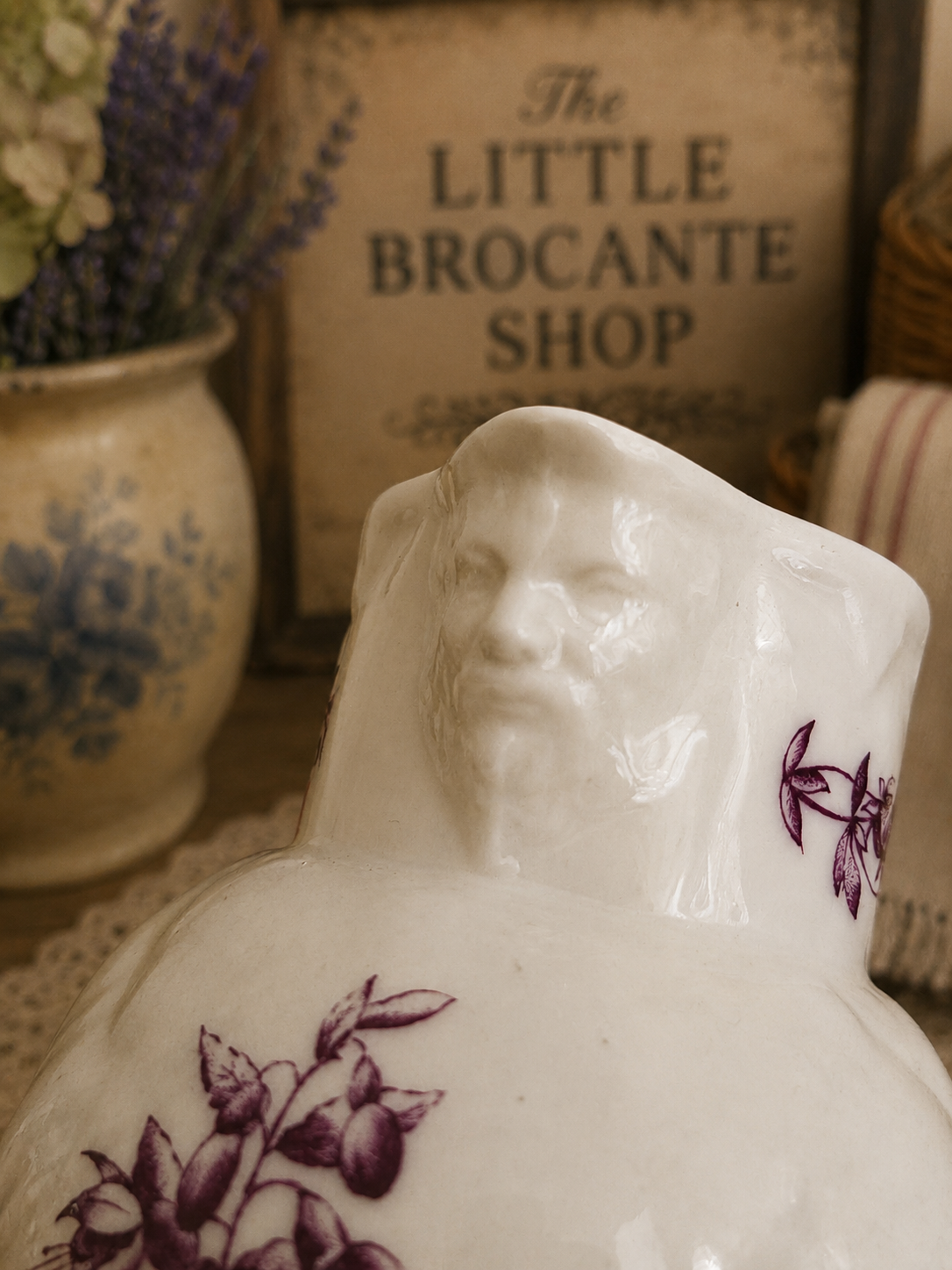 Royal Worcester Blush Ivory Bacchus Mask Cream Jug | Antique English Porcelain Pitcher | Burgundy Floral Jug photograph 5