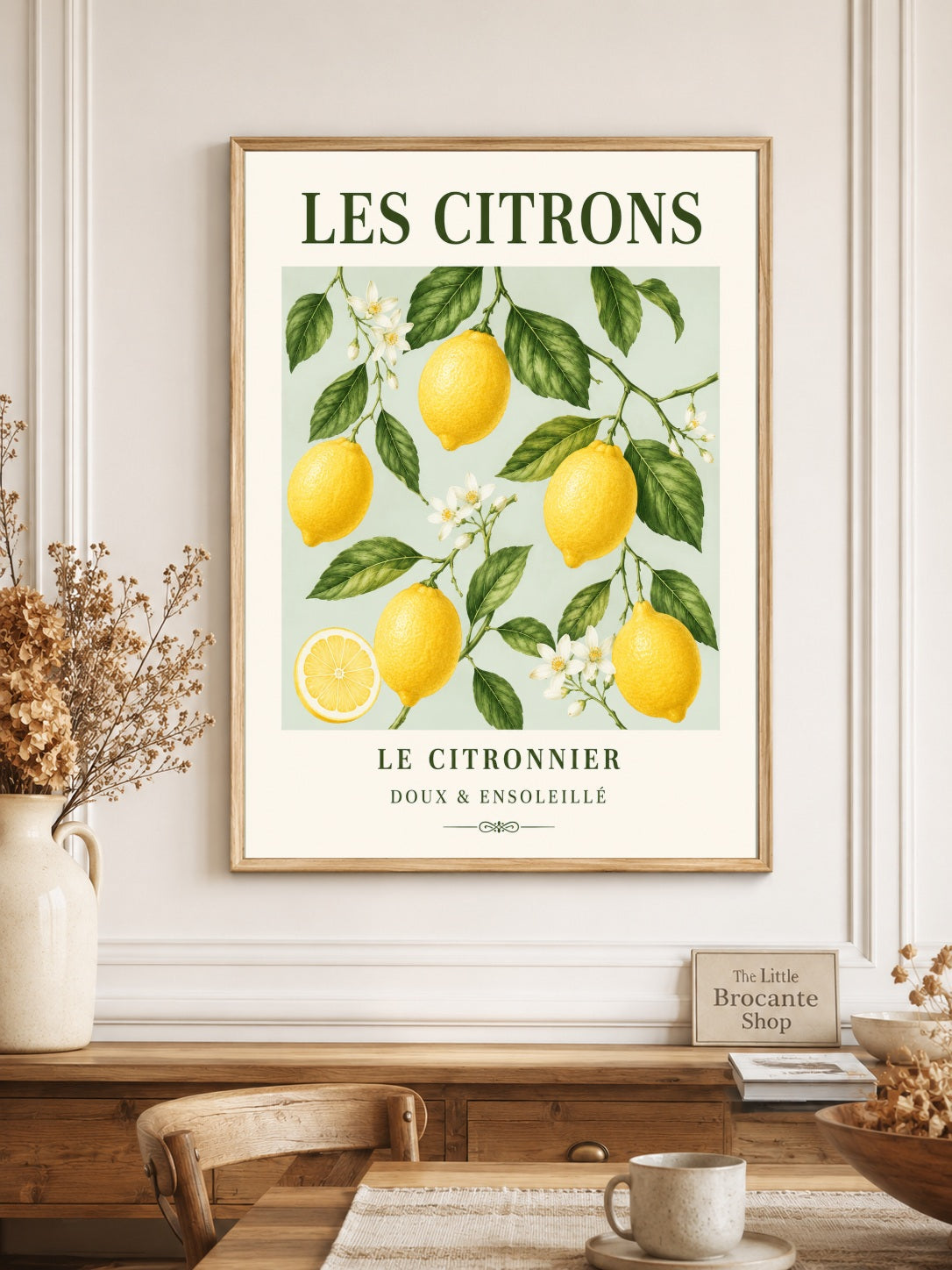 Les Citrons – Illustrated French Lemon Print | French Kitchen Wall Art, Illustrated French, Botanical, French Country, Country Kitchen, Mediterranean, Fruit Illustration, Cottage Style wall artwork.