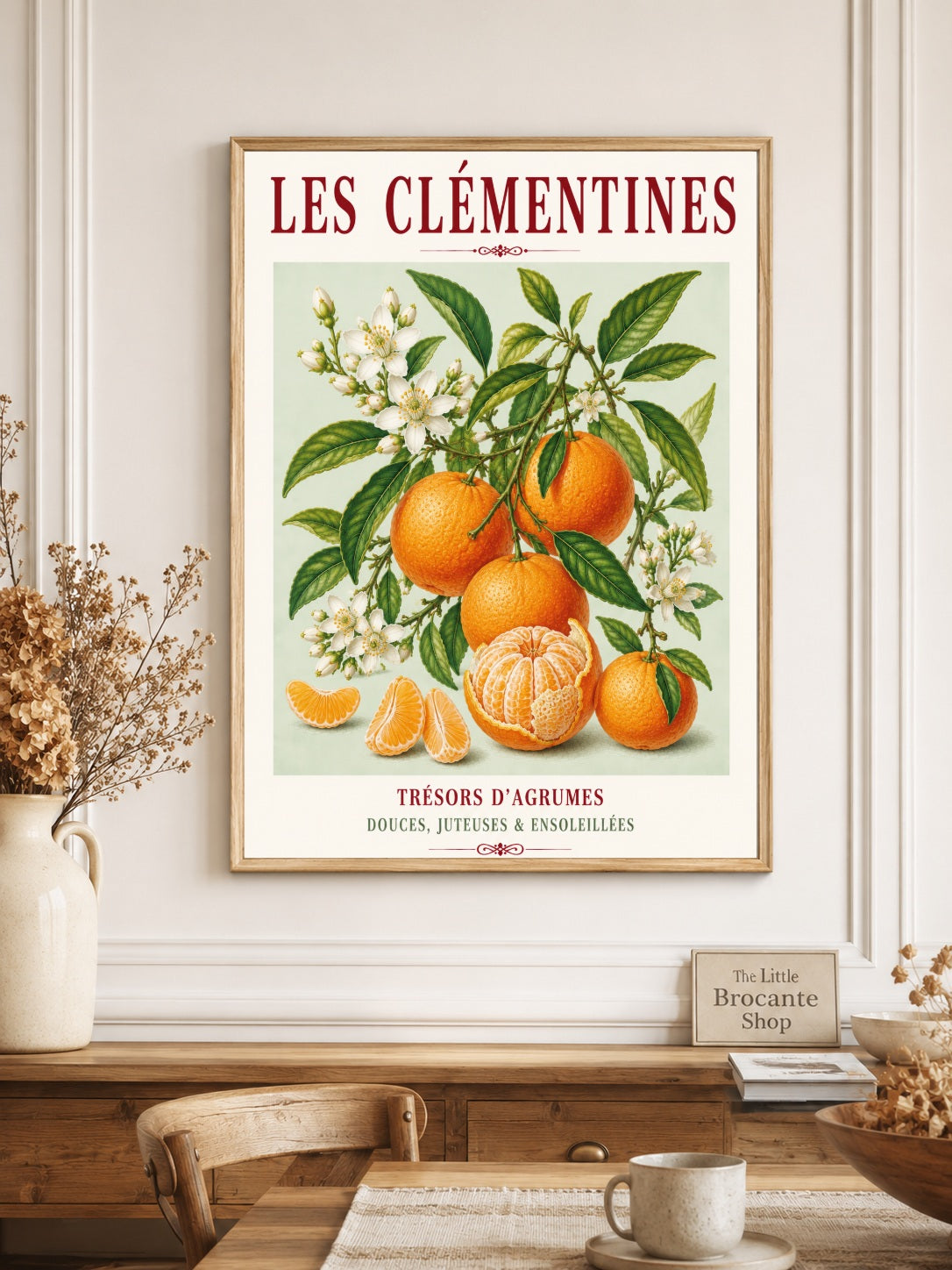 Illustrated French Clementine Print | French Kitchen Wall Art, Illustrated French, Botanical, Mediterranean, French Country, Citrus Illustration, Fruit Illustration, Country Kitchen, French Countryside, Botanical Wall Art wall artwork.