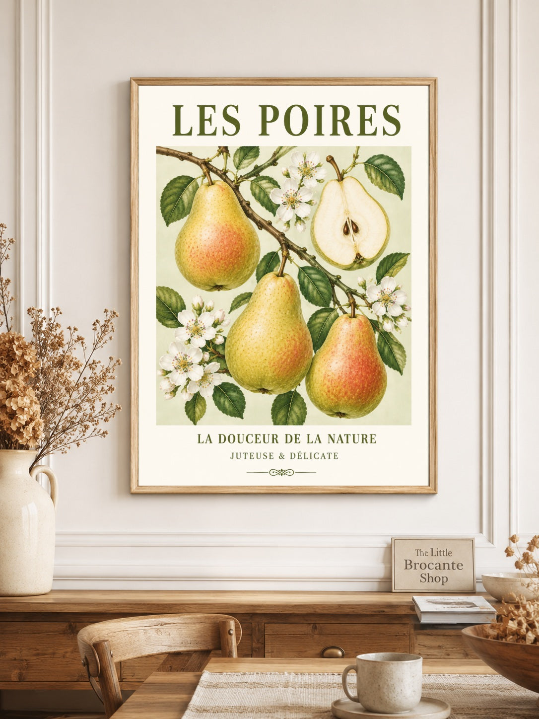 Les Poires – Illustrated French Pear Print | French Kitchen Wall Art, Illustrated French, Botanical, French Country, Country Kitchen, Orchard Inspired, Fruit Illustration, Cottage Style, Rustic Country wall artwork.