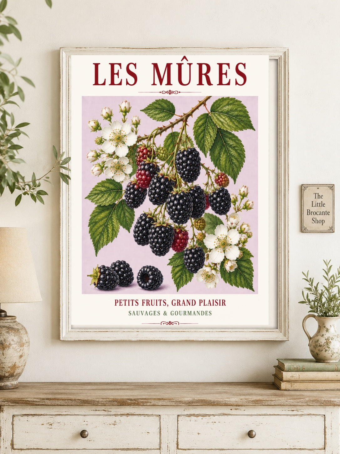 Les Mûres – Illustrated French Blackberry Print | French Kitchen Wall Art, Illustrated French, Botanical, French Country, Fruit Illustration, Hedgerow Inspired, Country Kitchen, Cottage Style, French Countryside wall artwork.