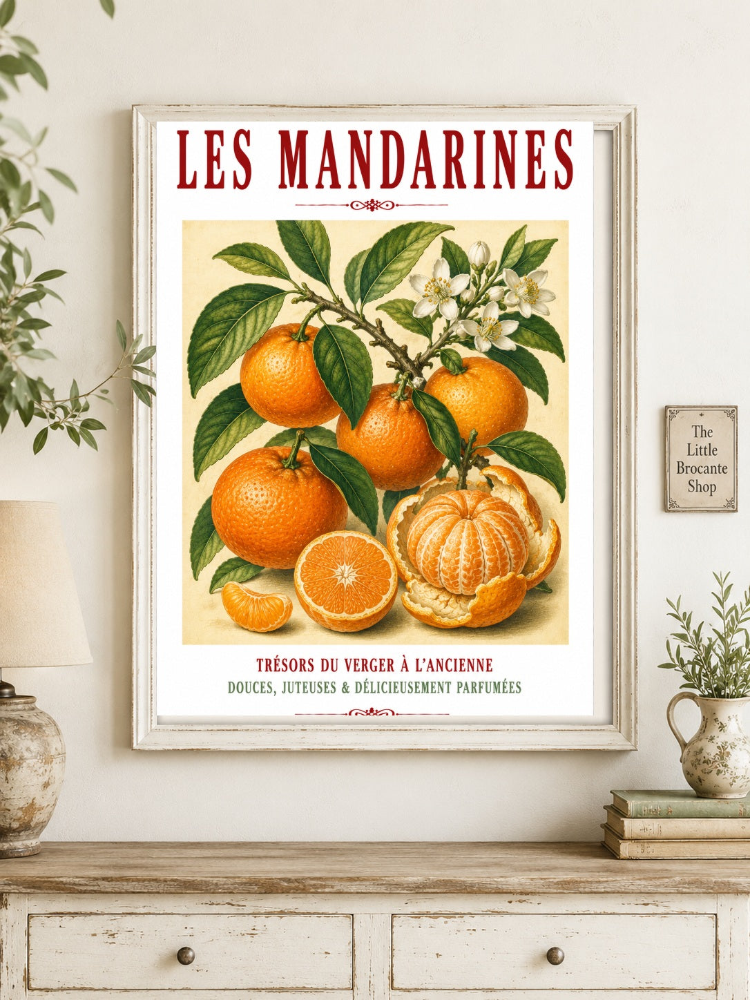 Illustrated French Mandarin Print | French Kitchen Wall Art, Illustrated French, Botanical, French Country, Mediterranean, Citrus Illustration, French Kitchen, Country Kitchen, Cottage Style, Botanical Wall Art wall artwork.