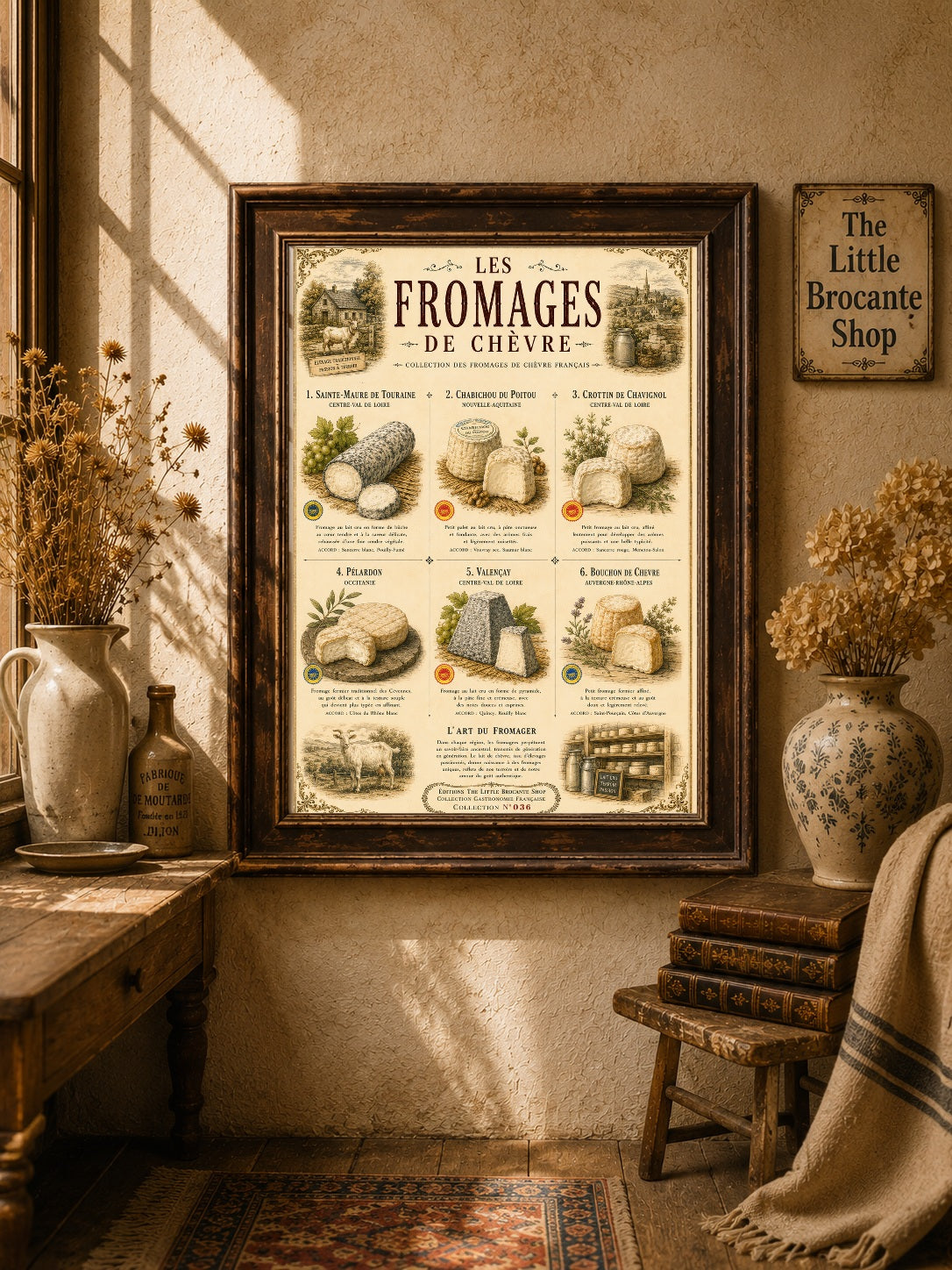 Les Fromages de Chèvre  Vintage French Goat Cheese Print | French Kitchen Wall Art  Framed Print
