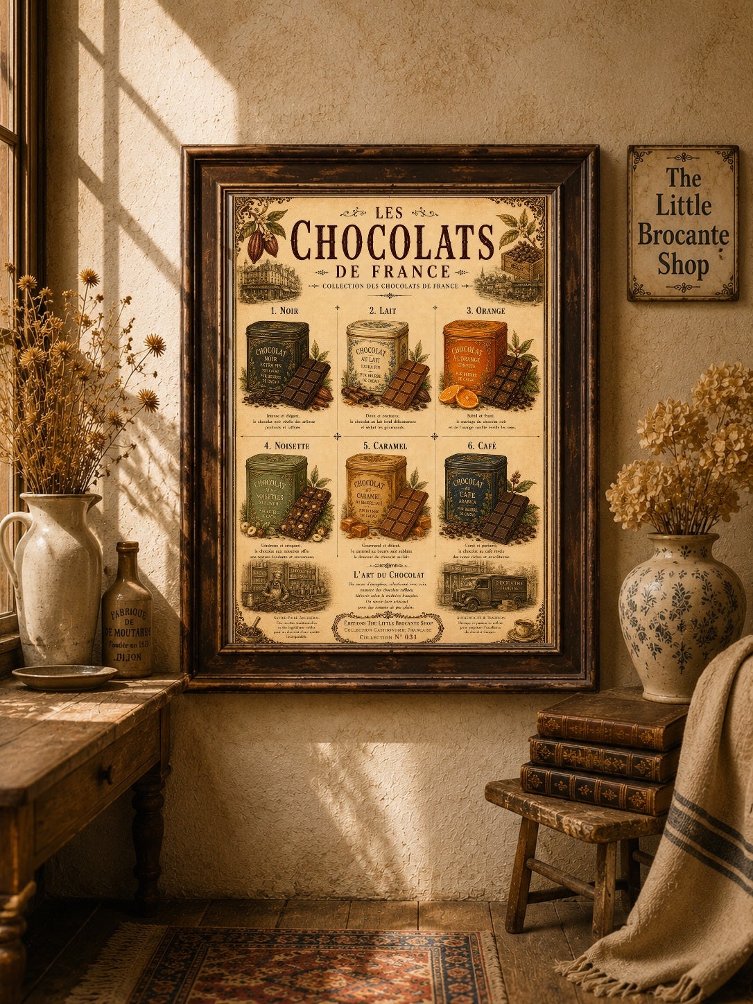 Les Chocolats de France Vintage French Chocolate Print | Kitchen & Café Wall Art, French country wall artwork.