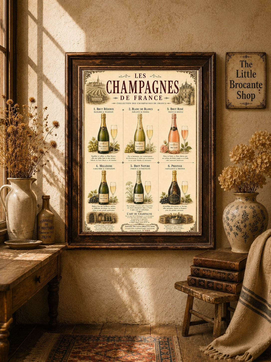 Les Champagnes de France Vintage French Champagne Print | Bar & Dining Room Wall Art, French country wall artwork.