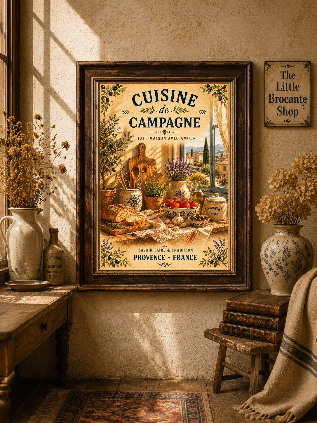 Cuisine de Campagne – Vintage French Country Kitchen, French Country
Provence
Rustic Farmhouse
Brocante
Cottagecore
Mediterranean
Country Kitchen
Rustic Chic
Vintage European
Traditional
French Provincial
Shabby Chic
Old World
Continental wall artwork.