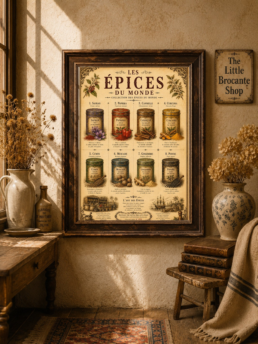 Les Épices du Monde Vintage French Spice Print | Kitchen Wall Art | Culinary Poster, French country wall artwork.