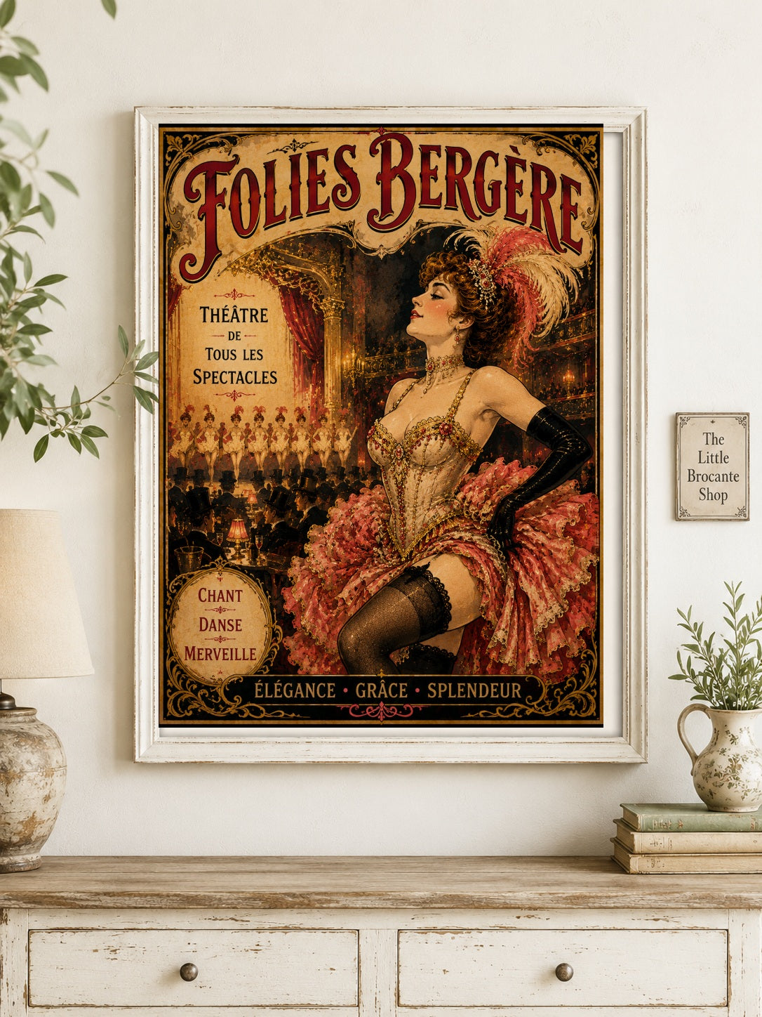 Folies Bergère – Vintage-Inspired Paris Cabaret Print | Belle Époque French Wall Art, Belle Époque, Parisian, Art Nouveau, French Vintage, Maximalist, Eclectic, Brocante, Romantic, Dark Academia, Paris Apartment, Traditional, Bohemian wall artwork.