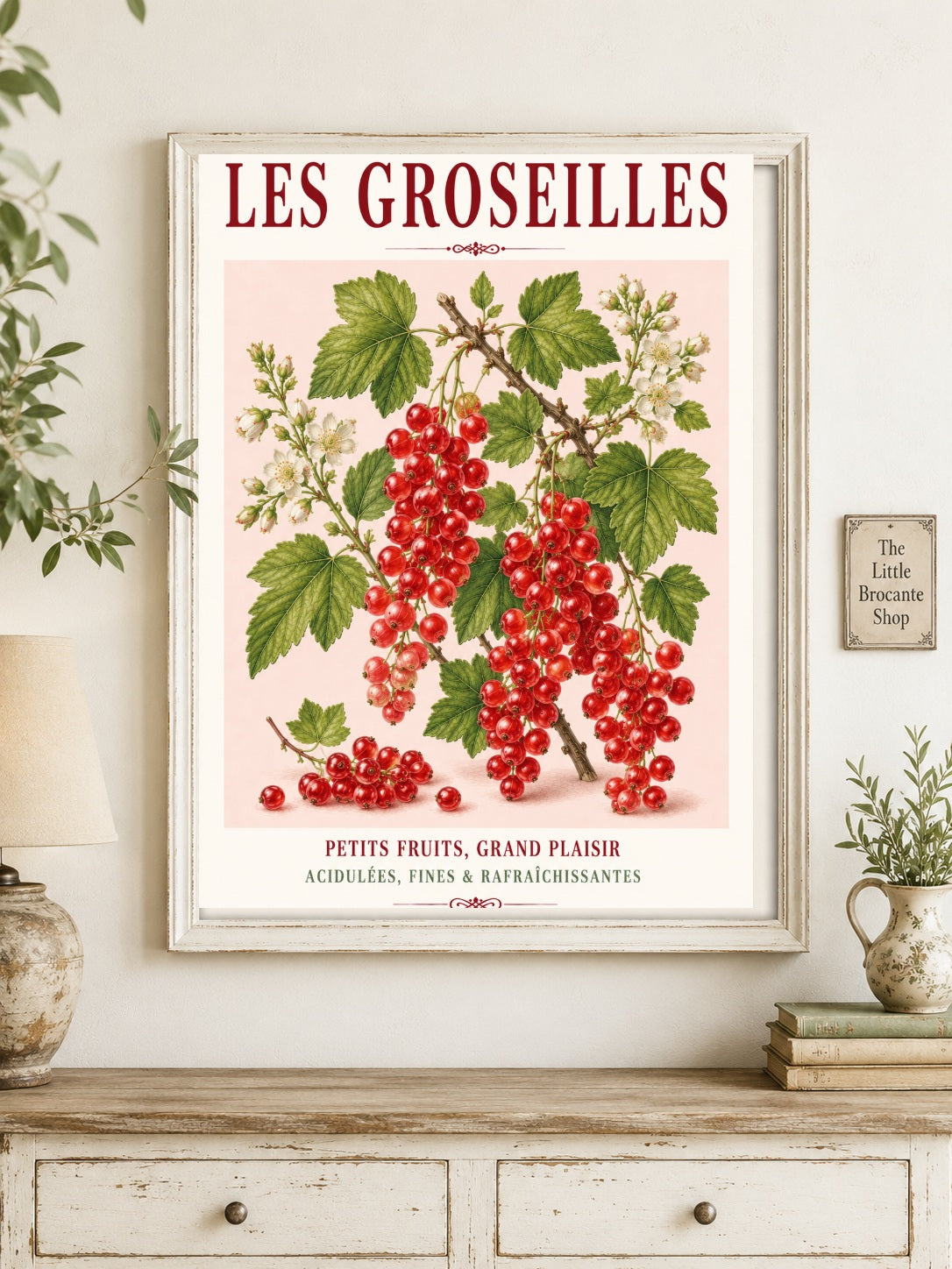 Illustrated French Redcurrant Print | French Kitchen Wall Art, Illustrated French, Botanical, French Country, Berry Illustration, Fruit Illustration, Country Kitchen, French Countryside, Cottage Style, Botanical Wall Art wall artwork.