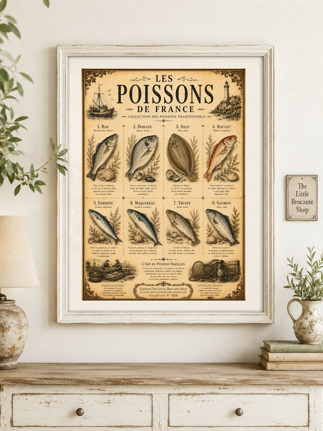 Les Poissons de France | Vintage French Fish Collection | Coastal Kitchen & Seafood Wall Art Print, French country wall artwork. – image 6