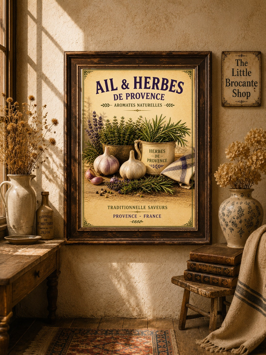 Ail & Herbes de Provence – Vintage French Herb Garden, French Country
Provence
Rustic Farmhouse
Brocante
Cottagecore
Mediterranean
Country Kitchen
Rustic Chic
Vintage European
Traditional
French Provincial
Shabby Chic
Old World
Continental wall artwork.