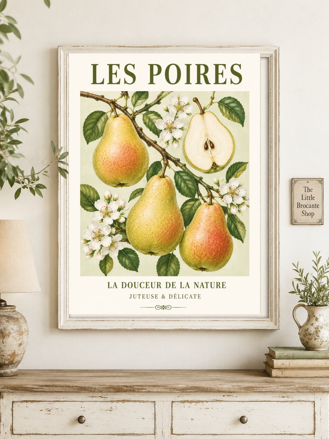Les Poires – Illustrated French Pear Print | French Kitchen Wall Art, Illustrated French, Botanical, French Country, Country Kitchen, Orchard Inspired, Fruit Illustration, Cottage Style, Rustic Country wall artwork.
