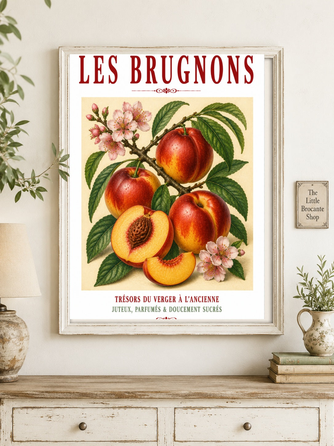 Illustrated French Nectarine Print | French Kitchen Wall Art, Illustrated French, Botanical, French Country, Orchard Style, Traditional Botanical Illustration, French Kitchen, Country Kitchen, Cottage Style, Pomological Art wall artwork.