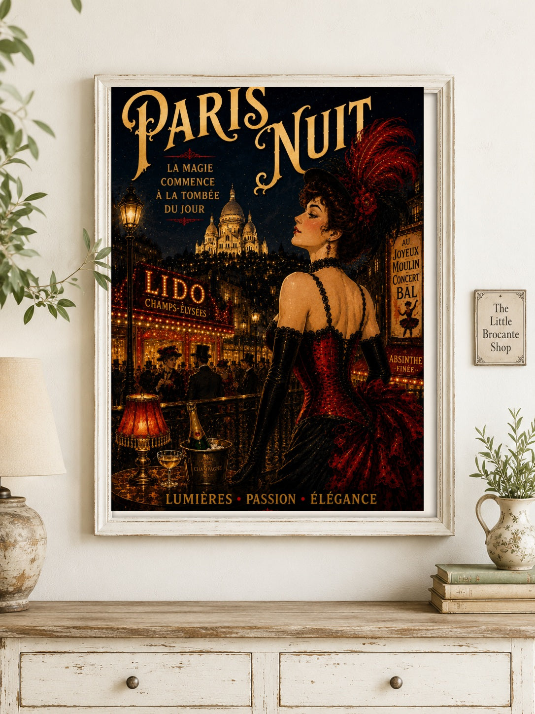 Paris Nuit – Vintage French Belle Époque Paris Nightlife Wall Art Print, Belle Époque, Vintage French Poster, Art Nouveau Inspired, Parisian, Montmartre, French Cabaret, Victorian Glamour, Maximalist, Dark Academia, Vintage Travel wall artwork.