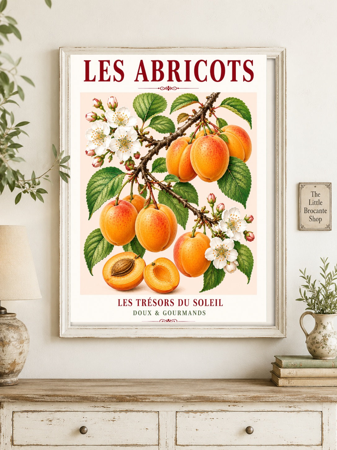 Les Abricots – Illustrated French Apricot Print | French Kitchen Wall Art, Illustrated French, Botanical, French Country, Fruit Illustration, Orchard Inspired, Country Kitchen, Cottage Style, Provence Inspired, Mediterranean Inspired wall artwork.