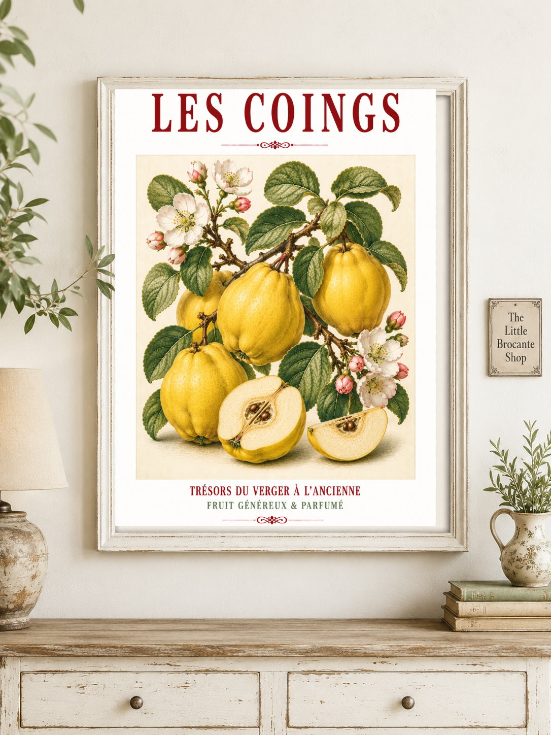 Illustrated French Quince Print - Led Coigns | French Kitchen Wall Art, Illustrated French, Botanical, French Country, Orchard Illustration, Fruit Illustration, Country Kitchen, French Countryside, Cottage Style, Botanical Wall Art wall artwork.