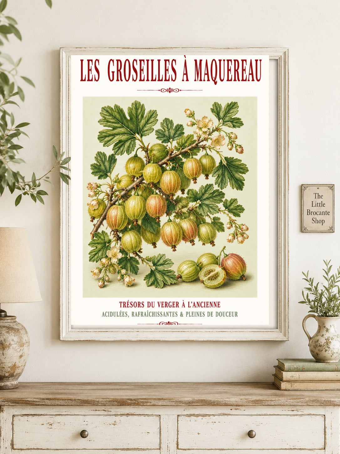 Illustrated French Gooseberry Print | French Kitchen Wall Art, Illustrated French, Botanical, French Country, Kitchen Garden, Fruit Illustration, French Kitchen, Country Kitchen, Cottage Garden, Botanical Wall Art wall artwork.