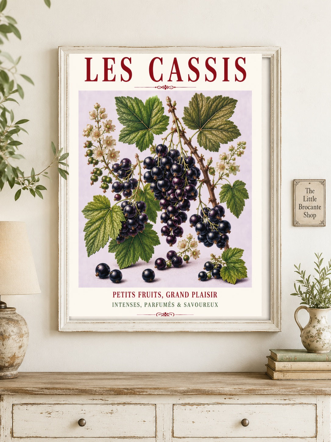 Illustrated French Blackcurrant Print - Les Cassis | French Kitchen Wall Art, Illustrated French, Botanical, French Country, Berry Illustration, Fruit Illustration, Country Kitchen, French Countryside, Cottage Style, Botanical Wall Art wall artwork.