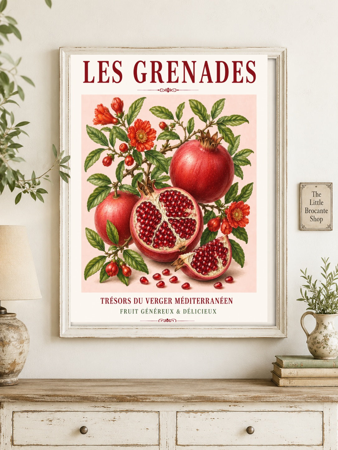 French Pomegranate Illustrated Print | French Kitchen Wall Art, Illustrated French, Botanical, Mediterranean, French Country, Fruit Illustration, Country Kitchen, French Countryside, Botanical Wall Art wall artwork.
