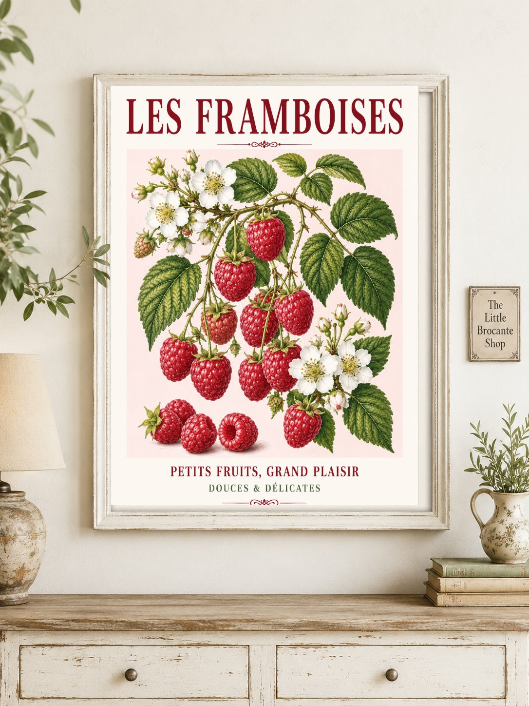 Les Framboises – Illustrated French Raspberry Print | French Kitchen Wall Art, Illustrated French, Botanical, French Country, Fruit Illustration, Kitchen Garden, Country Kitchen, Cottage Style, French Inspired wall artwork.
