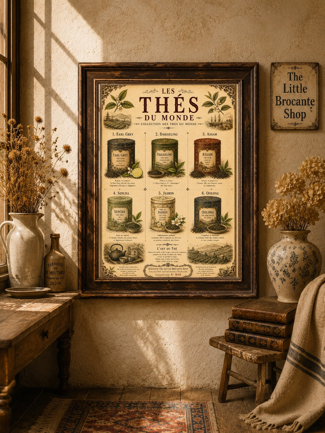 Les Thés du Monde Vintage French Tea Print | Tea Lover Kitchen Wall Art | Botanical Poster, French country wall artwork.