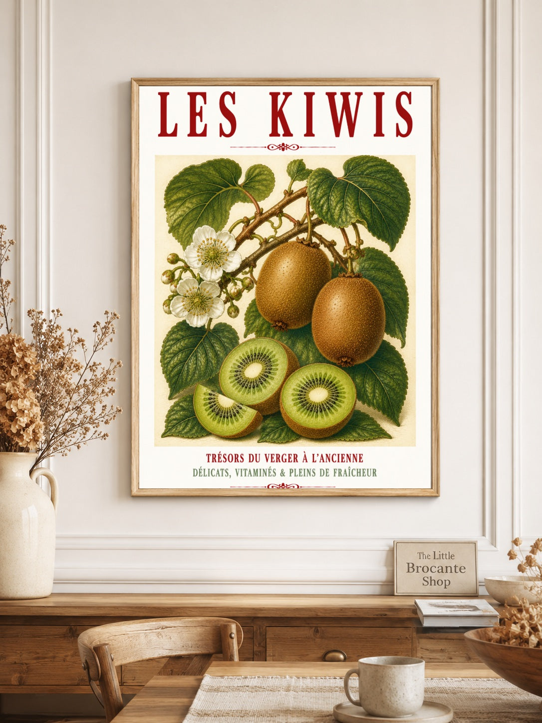 Illustrated French Kiwi Fruit Print | French Kitchen Wall Art, Illustrated French, Botanical, French Country, Fruit Illustration, Traditional Botanical, Rustic Kitchen, Country Kitchen, French Kitchen, Cottage Style, Botanical Wall Art wall artwork.