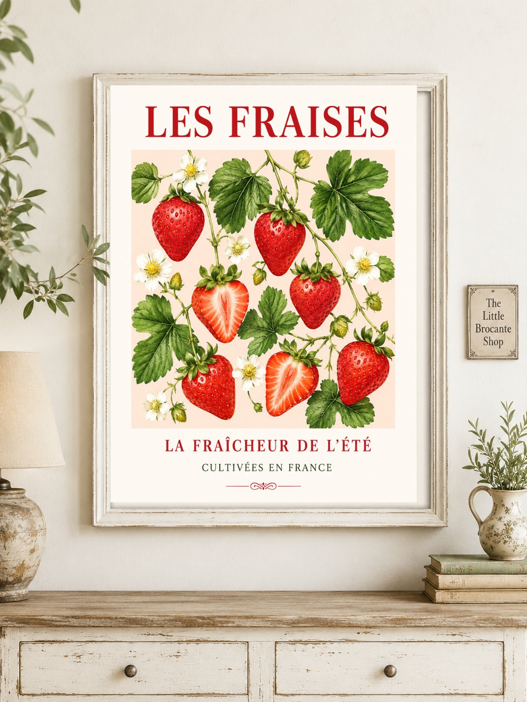 Les Fraises – French Strawberry Illustrated Print | French Fruit & Kitchen Wall Art, French Botanical, Illustrated French, French Country, Country Kitchen, Botanical Illustration, Cottage, European Kitchen, Fruit Art wall artwork.