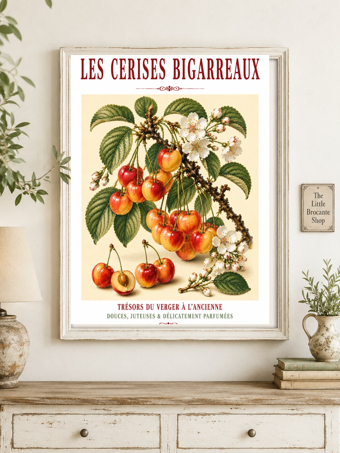 Les Cerises Bigarreaux – Illustrated French Cherry Print | French Kitchen Wall Art, Illustrated French, Botanical, French Country, Orchard Art, Fruit Illustration, French Kitchen, Country Kitchen, French Provincial, Botanical Wall Art wall artwork.