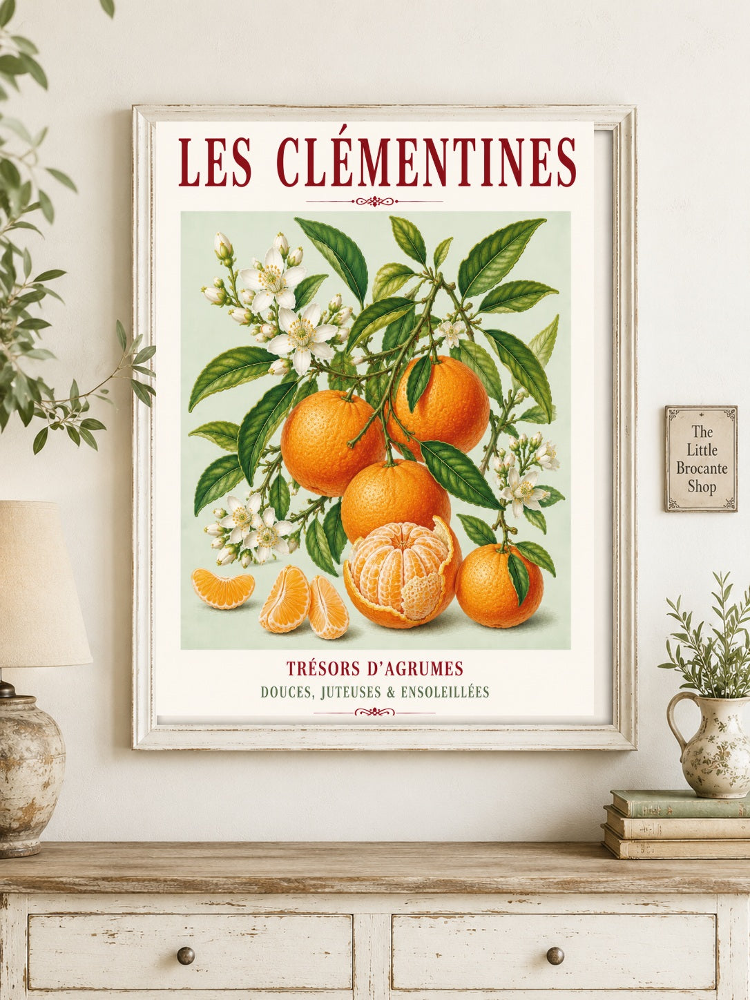 Illustrated French Clementine Print | French Kitchen Wall Art, Illustrated French, Botanical, Mediterranean, French Country, Citrus Illustration, Fruit Illustration, Country Kitchen, French Countryside, Botanical Wall Art wall artwork.