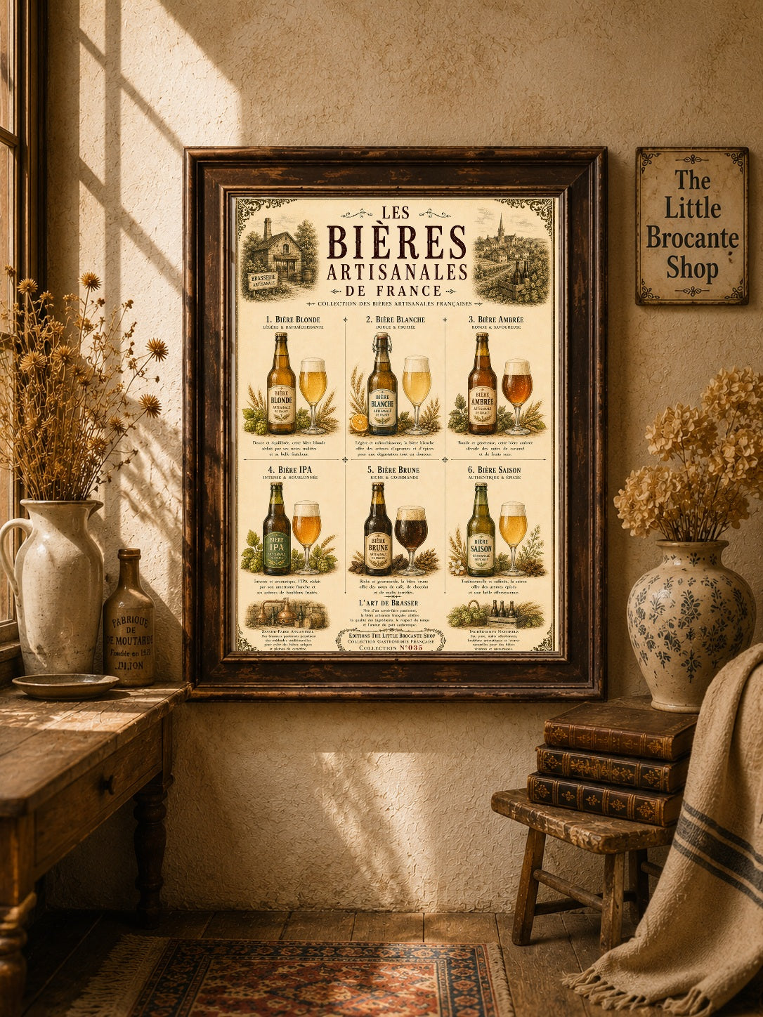 Les Bières Artisanales de France Vintage French Beer Print | Bar & Kitchen Wall Art, French Bistro, Vintage European, French Country, Rustic Farmhouse, Industrial Vintage, Traditional, Country House, Rustic European, Eclectic Vintage, Pub & Bar Style wall artwork.