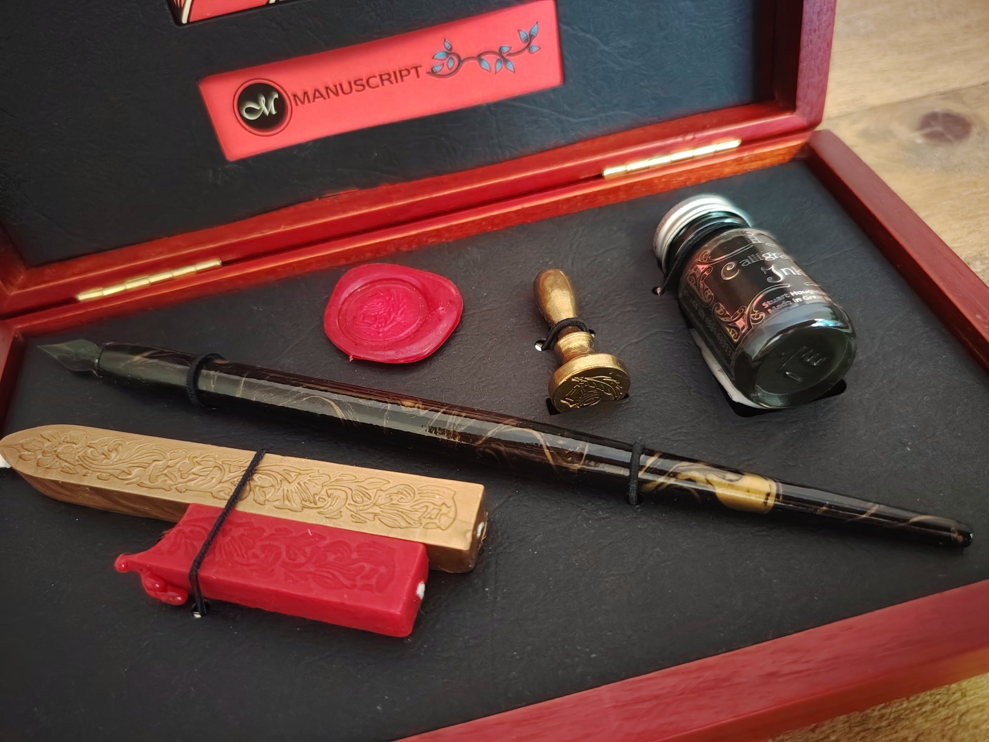 Vintage Manuscript Writing & Wax Seal Set | Boxed Calligraphy Dip Pen & Sealing Kit photograph 6