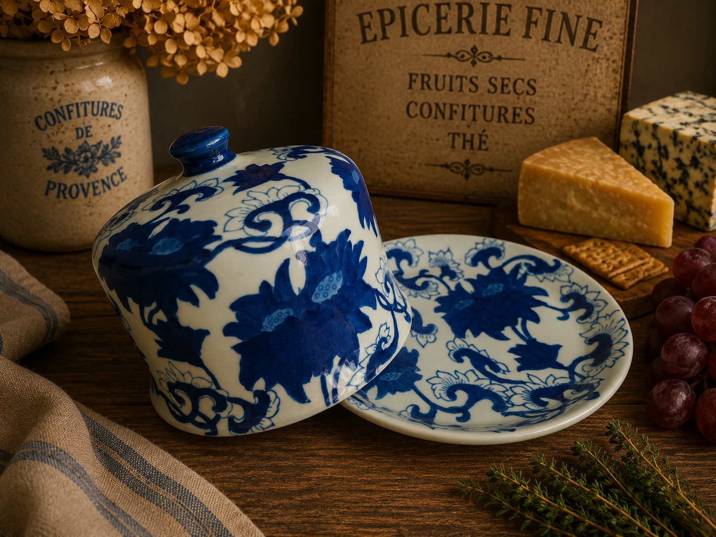 Antique Staffordshire Blue & White Cheese Dome & Plate – 19th Century Floral Cheese Cloche photograph 7