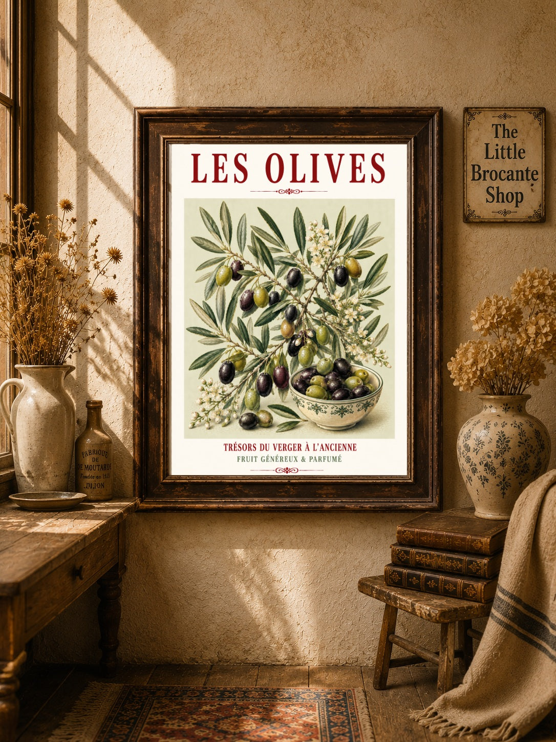 Illustrated French Olive Print | Mediterranean Kitchen Wall Art, Illustrated French, Botanical, French Country, Provençal, Mediterranean, Olive Grove, French Kitchen, Country Kitchen, Rustic European, Botanical Wall Art wall artwork.