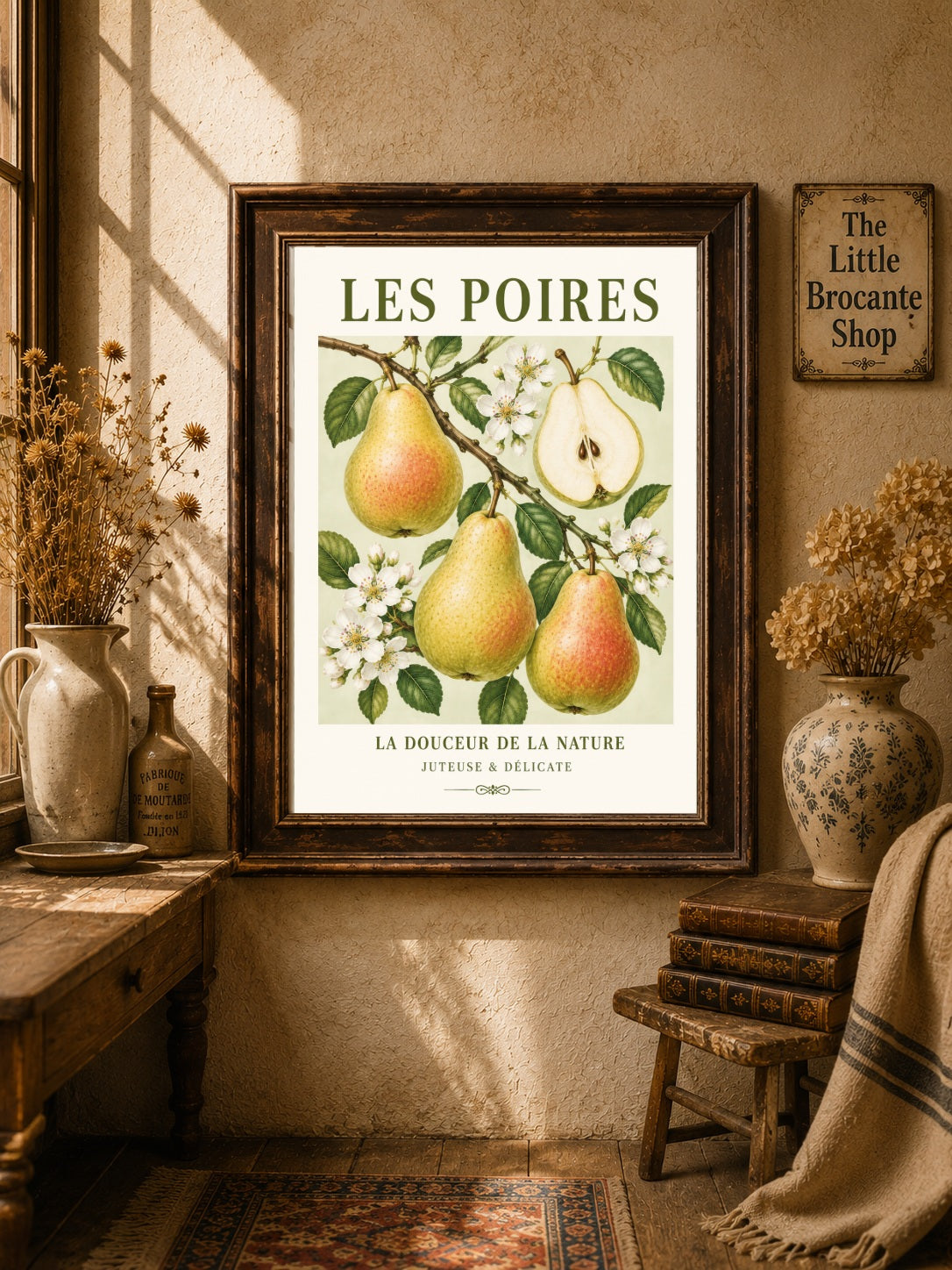 Les Poires – Illustrated French Pear Print | French Kitchen Wall Art, Illustrated French, Botanical, French Country, Country Kitchen, Orchard Inspired, Fruit Illustration, Cottage Style, Rustic Country wall artwork.