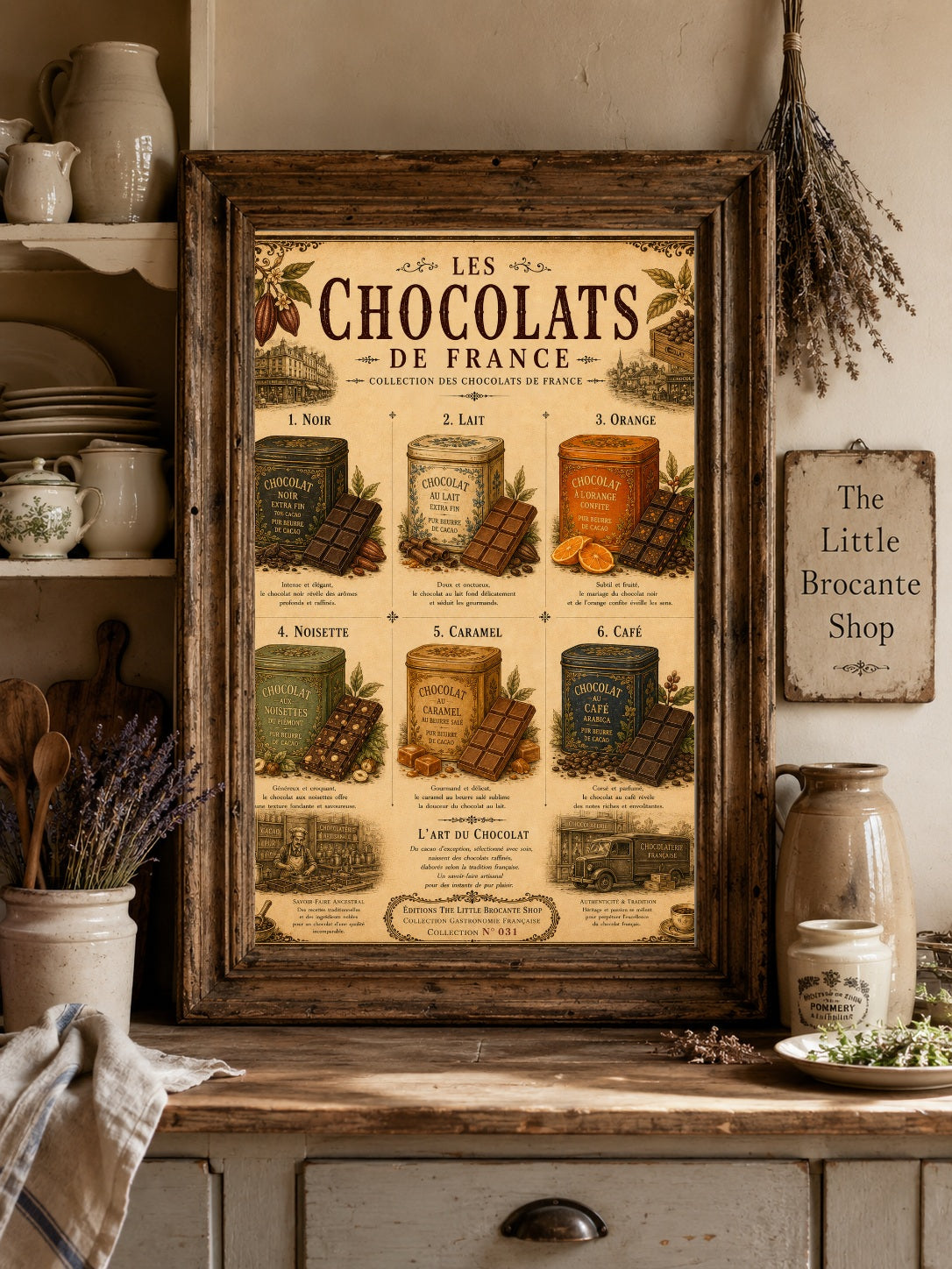 Les Chocolats de France Vintage French Chocolate Print | Kitchen & Café Wall Art, French country wall artwork.
