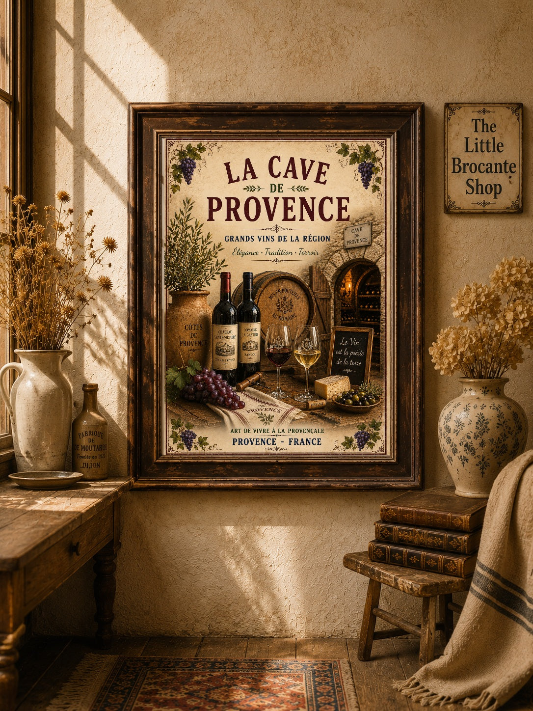 La Cave de Provence – Vintage French Wine Cellar Print, French Country
Provence
French Provincial
Rustic Farmhouse
Vineyard Style
Mediterranean
Brocante
Vintage European
Country Cottage
Rustic Chic
Traditional
Timeless Classic wall artwork.