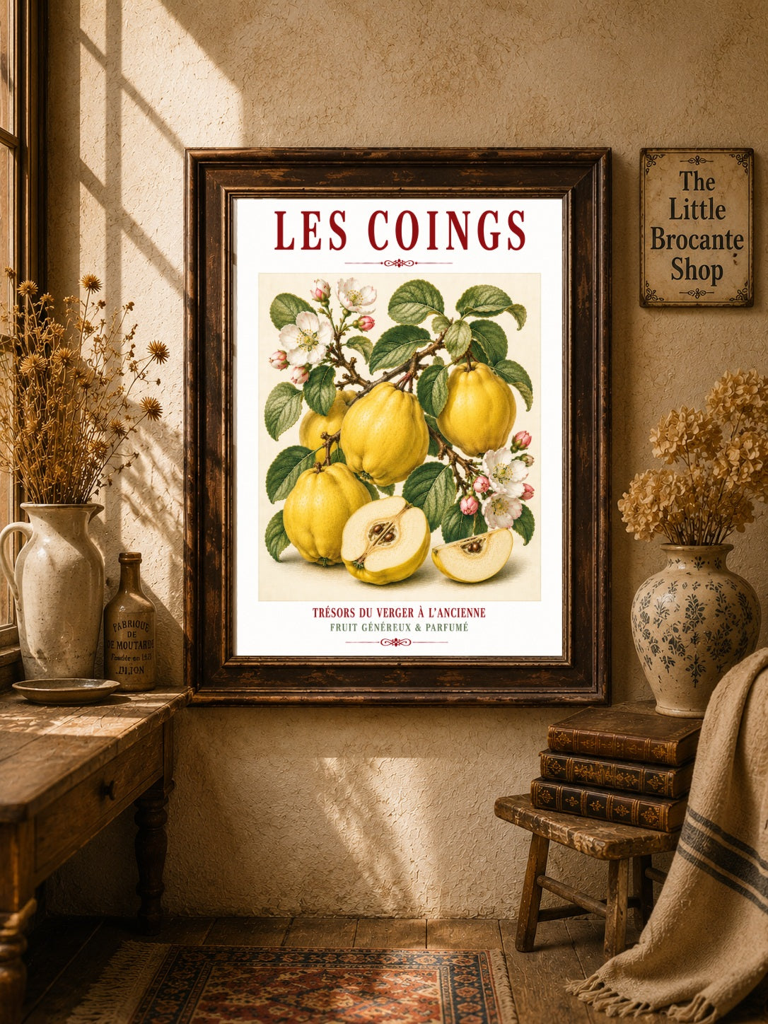 Illustrated French Quince Print - Led Coigns | French Kitchen Wall Art, Illustrated French, Botanical, French Country, Orchard Illustration, Fruit Illustration, Country Kitchen, French Countryside, Cottage Style, Botanical Wall Art wall artwork.