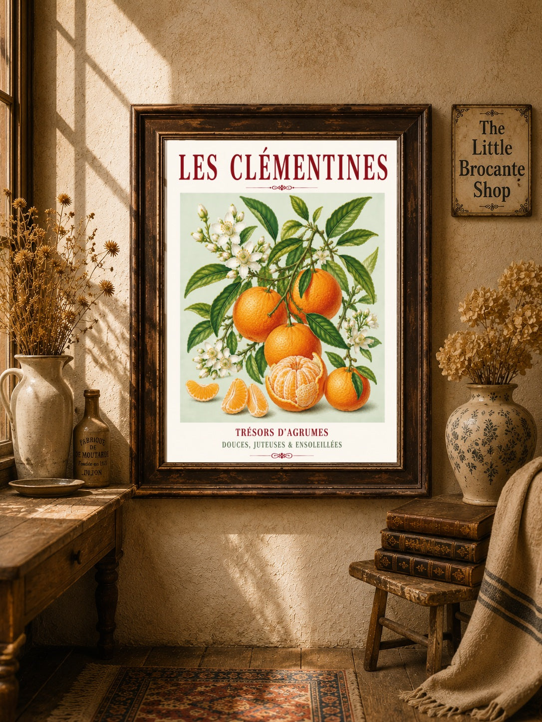 Illustrated French Clementine Print | French Kitchen Wall Art, Illustrated French, Botanical, Mediterranean, French Country, Citrus Illustration, Fruit Illustration, Country Kitchen, French Countryside, Botanical Wall Art wall artwork.