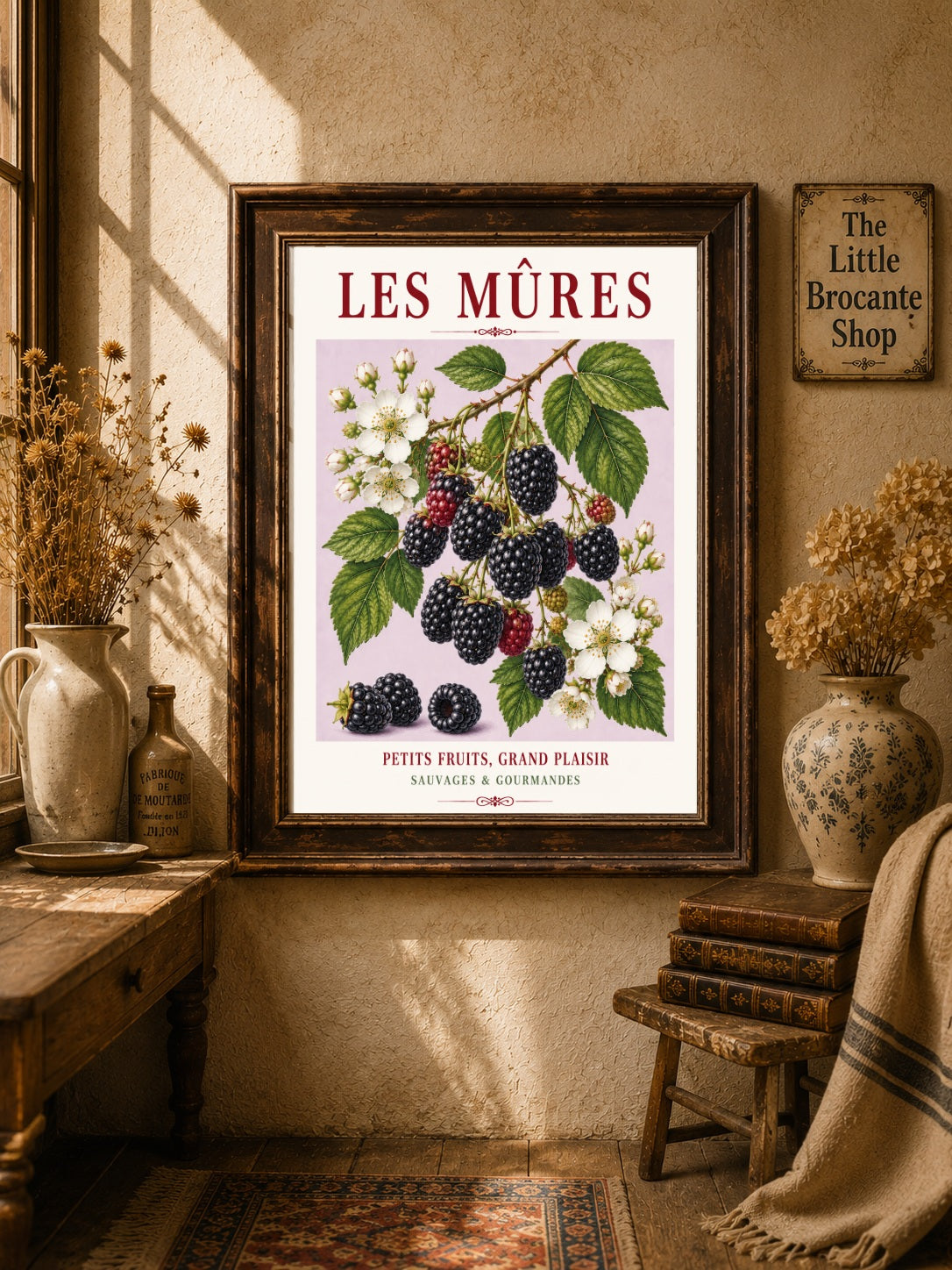 Les Mûres – Illustrated French Blackberry Print | French Kitchen Wall Art, Illustrated French, Botanical, French Country, Fruit Illustration, Hedgerow Inspired, Country Kitchen, Cottage Style, French Countryside wall artwork.