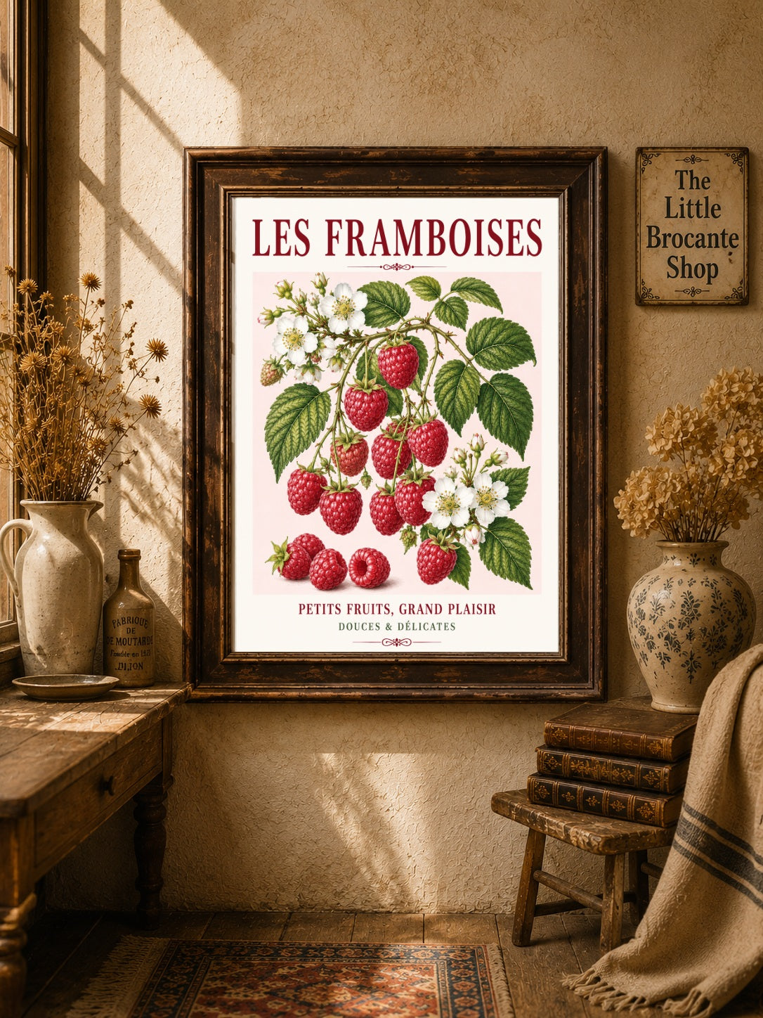 Les Framboises – Illustrated French Raspberry Print | French Kitchen Wall Art, Illustrated French, Botanical, French Country, Fruit Illustration, Kitchen Garden, Country Kitchen, Cottage Style, French Inspired wall artwork.