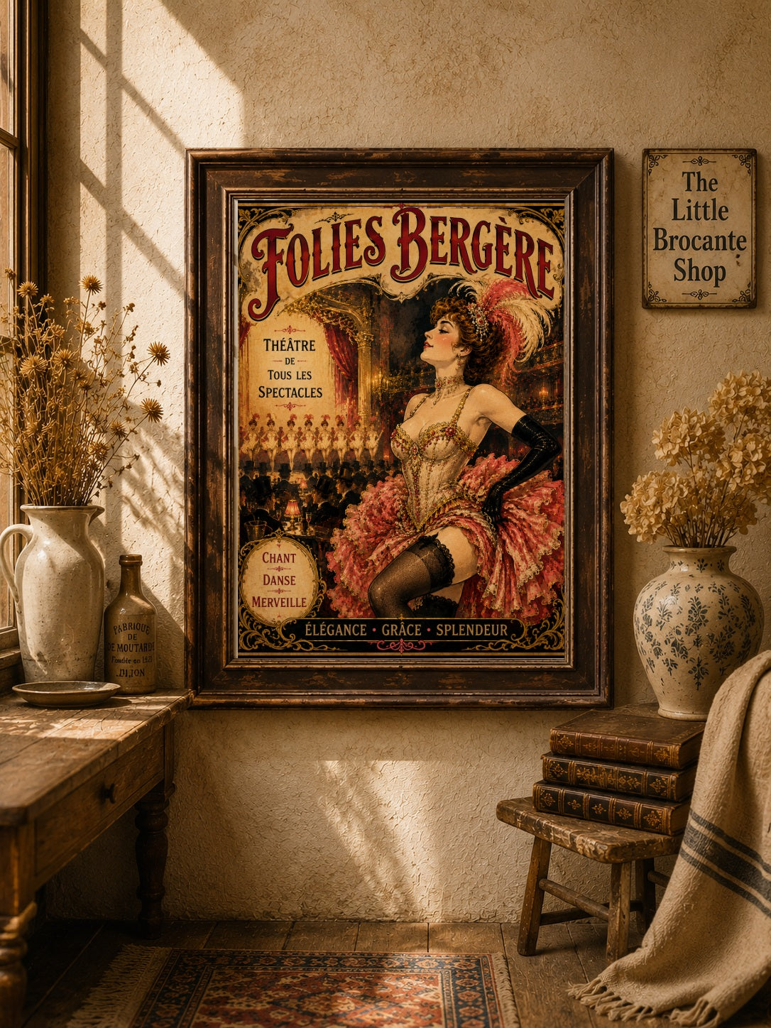 Folies Bergère – Vintage-Inspired Paris Cabaret Print | Belle Époque French Wall Art, Belle Époque, Parisian, Art Nouveau, French Vintage, Maximalist, Eclectic, Brocante, Romantic, Dark Academia, Paris Apartment, Traditional, Bohemian wall artwork.