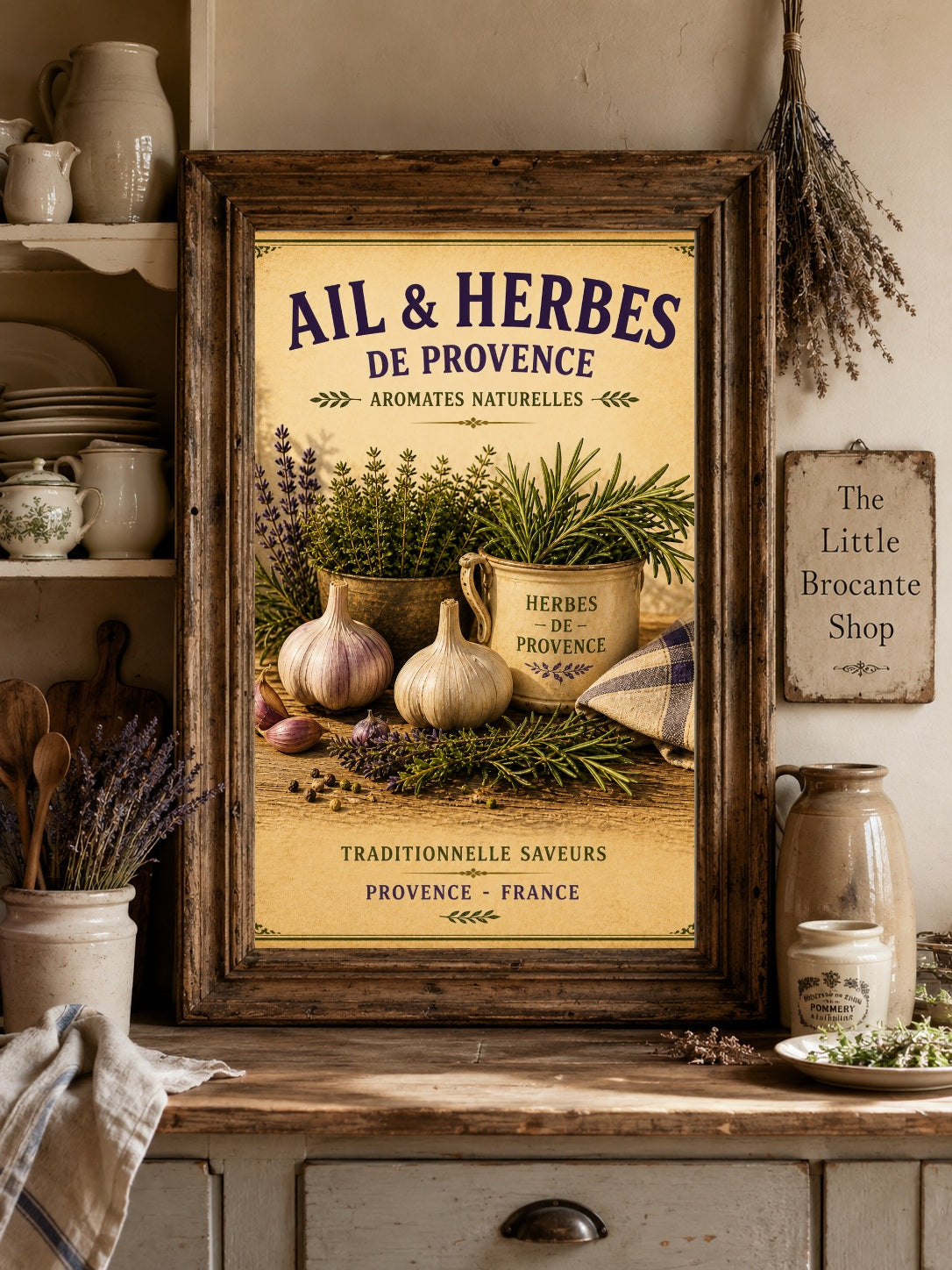 Ail & Herbes de Provence – Vintage French Herb Garden, French Country
Provence
Rustic Farmhouse
Brocante
Cottagecore
Mediterranean
Country Kitchen
Rustic Chic
Vintage European
Traditional
French Provincial
Shabby Chic
Old World
Continental wall artwork.
