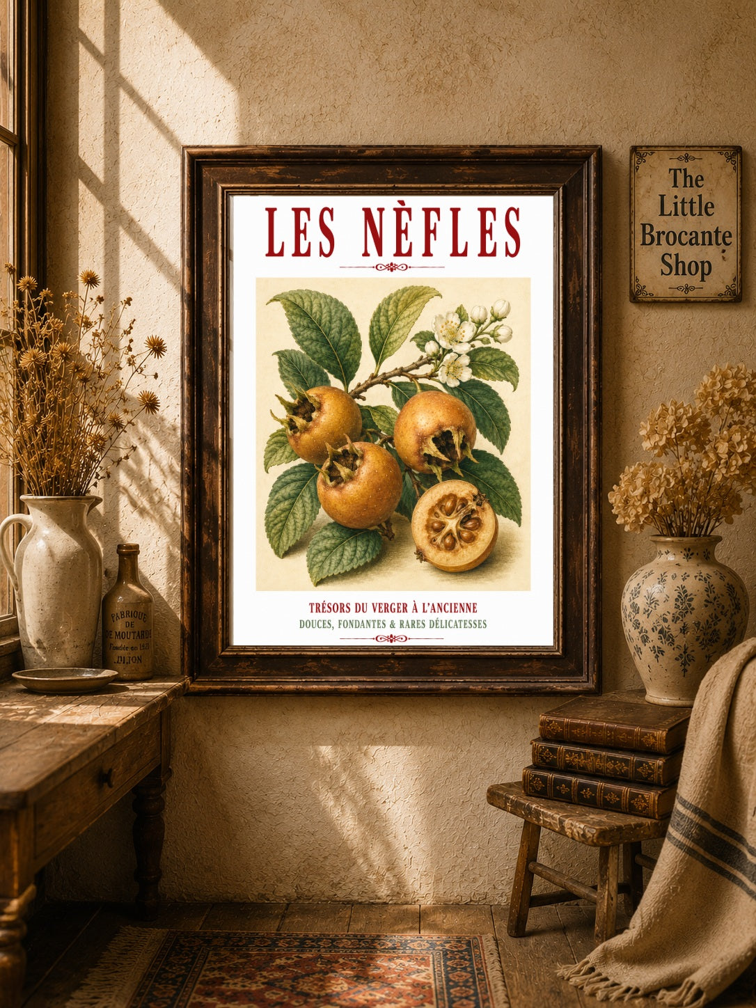 Illustrated French Medlar Print | French Kitchen Wall Art, Illustrated French, Botanical, French Country, Heritage Fruit, Orchard Inspired, French Kitchen, Country Kitchen, Cottage Style, Traditional Botanical, Rustic Wall Art wall artwork.