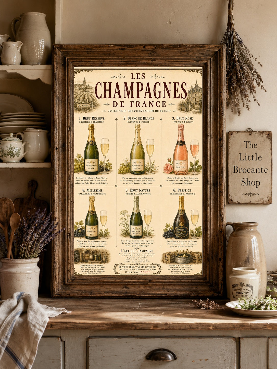 Les Champagnes de France Vintage French Champagne Print | Bar & Dining Room Wall Art, French country wall artwork.