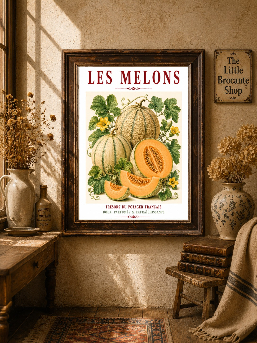 Illustrated French Melon Print | French Kitchen Wall Art, Illustrated French, Botanical, French Country, Provençal, Fruit Illustration, Kitchen Garden, French Kitchen, Mediterranean, Country Kitchen, Botanical Wall Art wall artwork.