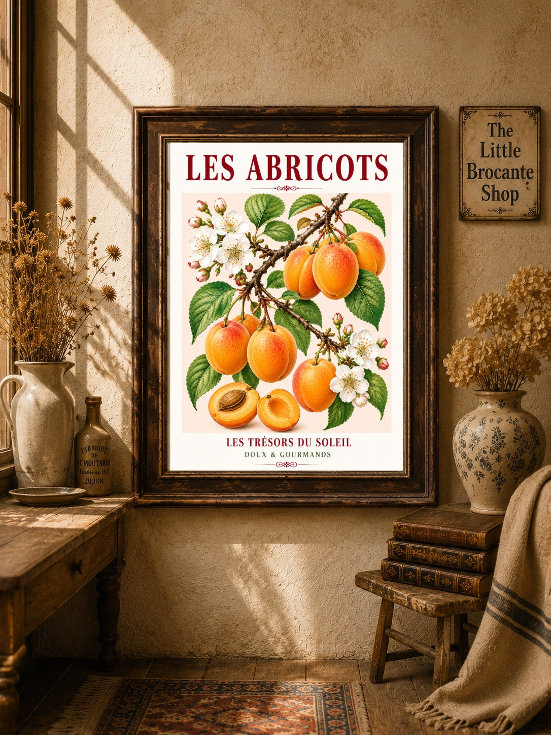 Les Abricots – Illustrated French Apricot Print | French Kitchen Wall Art, Illustrated French, Botanical, French Country, Fruit Illustration, Orchard Inspired, Country Kitchen, Cottage Style, Provence Inspired, Mediterranean Inspired wall artwork.