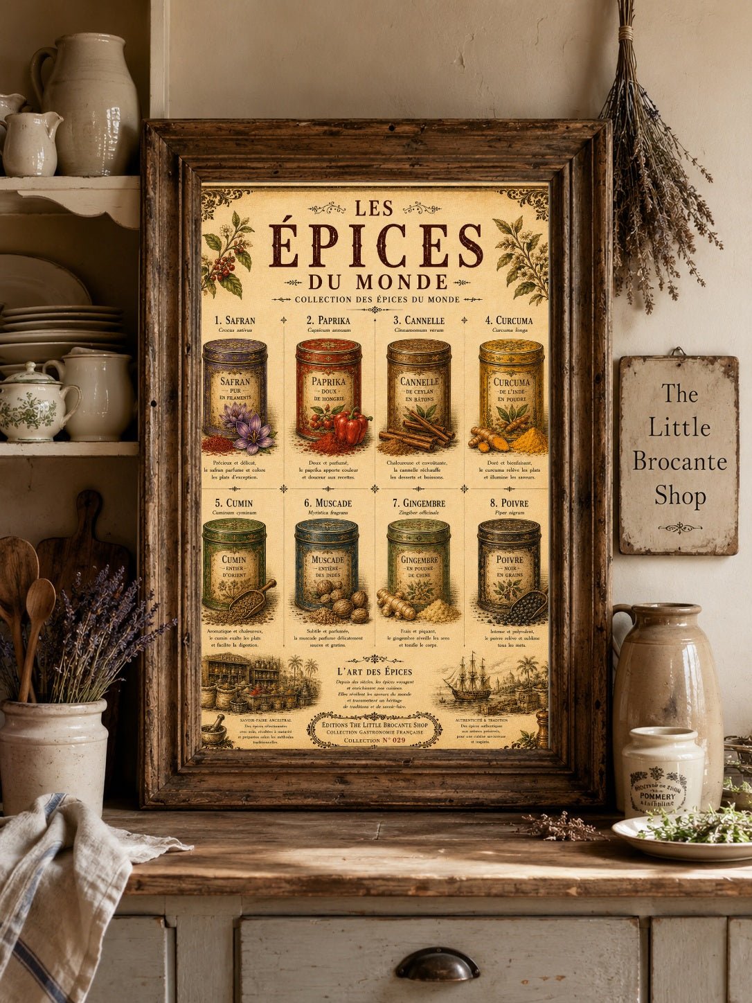 Les Épices du Monde Vintage French Spice Print | Kitchen Wall Art | Culinary Poster, French country wall artwork.