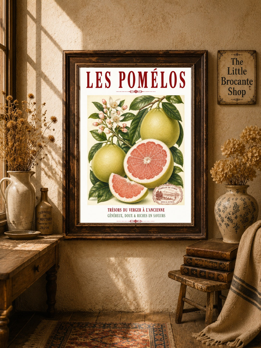 Illustrated French Pomelo Print | French Kitchen Wall Art, Illustrated French, Botanical, French Mediterranean, French Country, Citrus Art, Traditional Botanical Illustration, French Kitchen, Country Kitchen, Mediterranean Style, Pomological Illustration wall artwork.