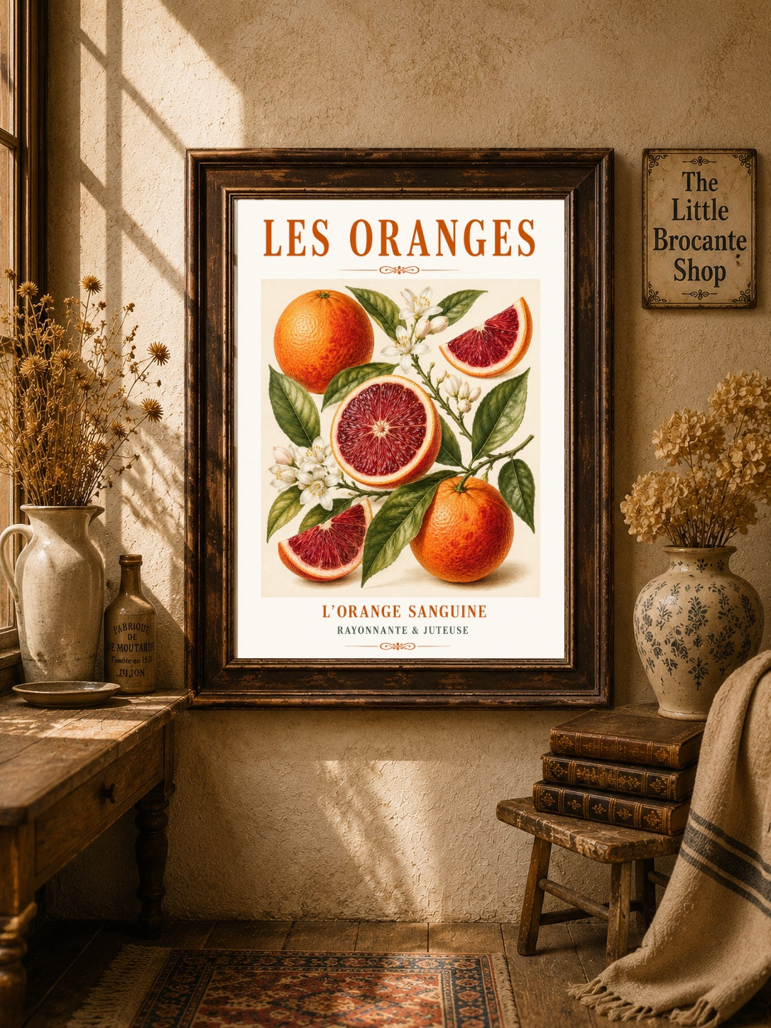 L’Orange Sanguine – Illustrated French Blood Orange Print | French Kitchen Wall Art, Illustrated French, Botanical, French Country, Mediterranean, Country Kitchen, Fruit Illustration, European Kitchen wall artwork.